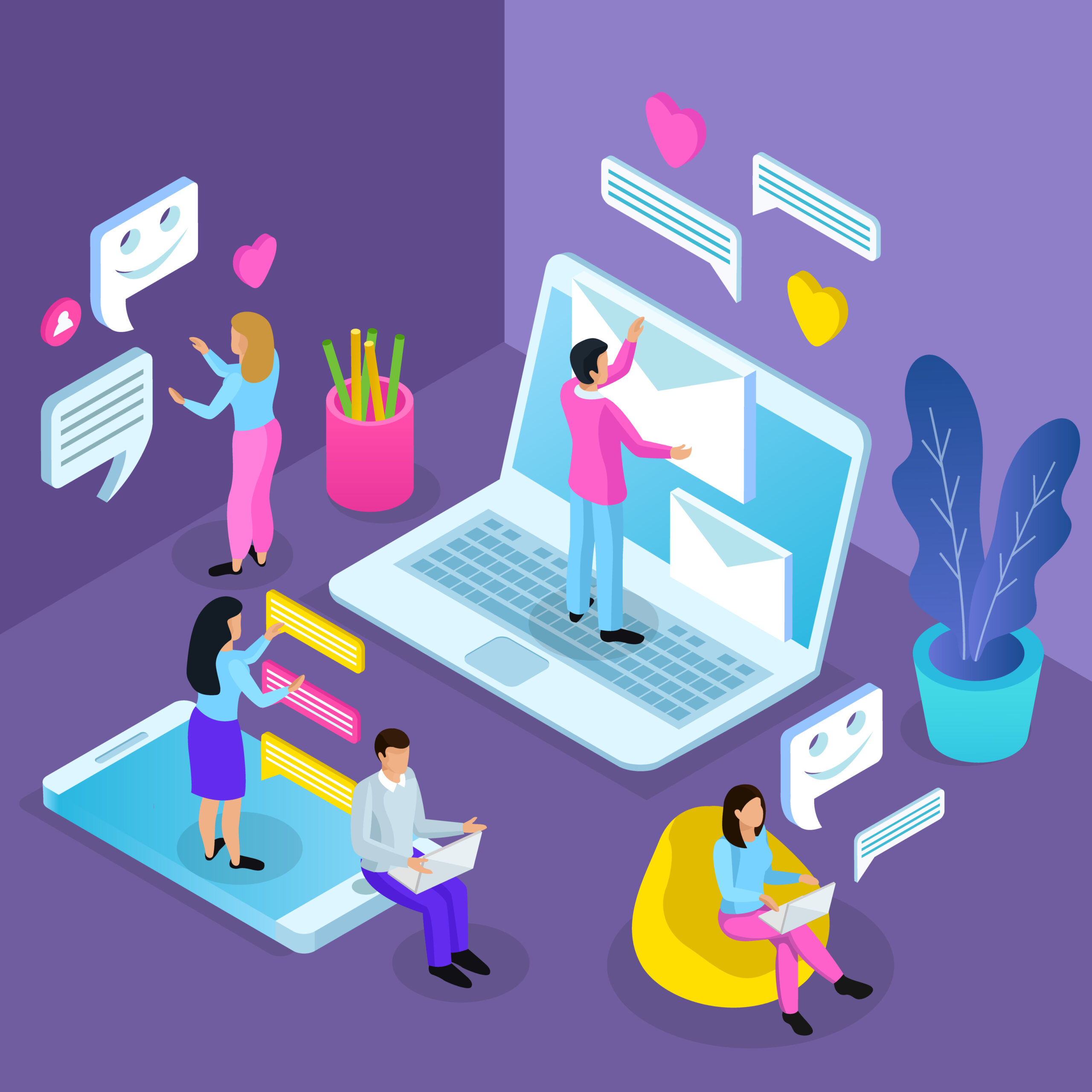 virtual communication isometric composition